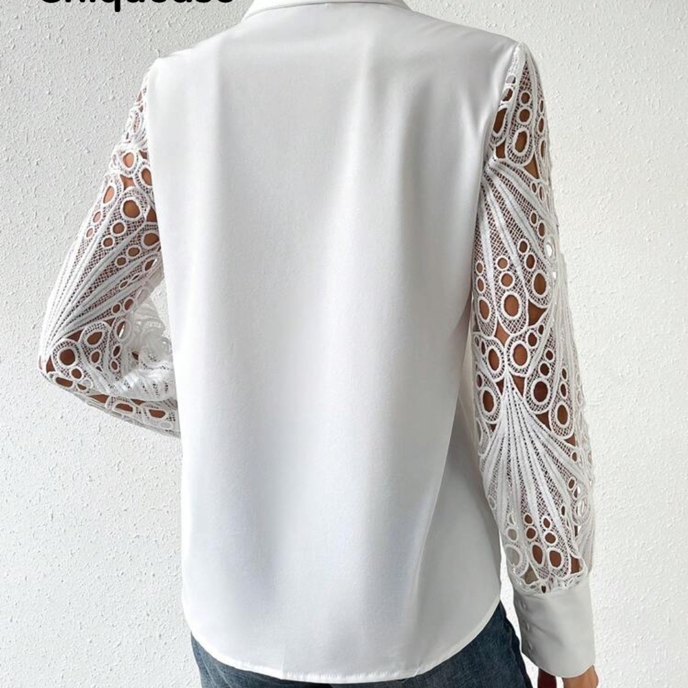 SHEIN White Lace Sleeve Blouse - Picture 5 of 10